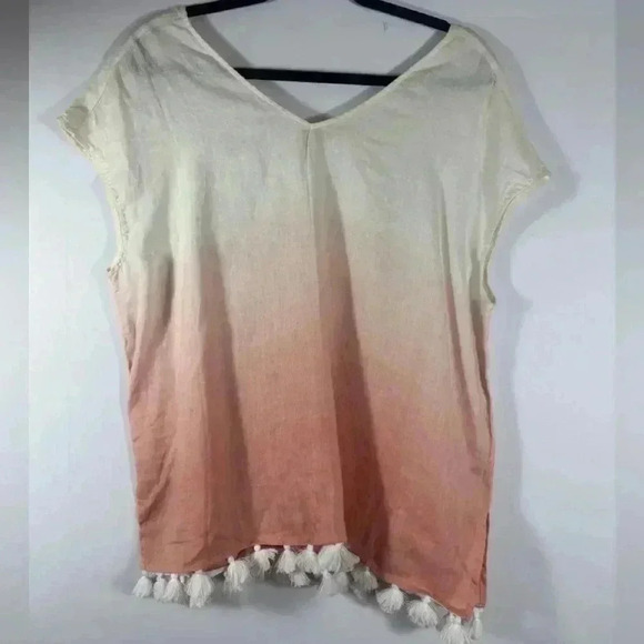 C&C California 100% Linen Cream And Coral Ombré Cap Sleeve Women Blouse Size L - Picture 1 of 11